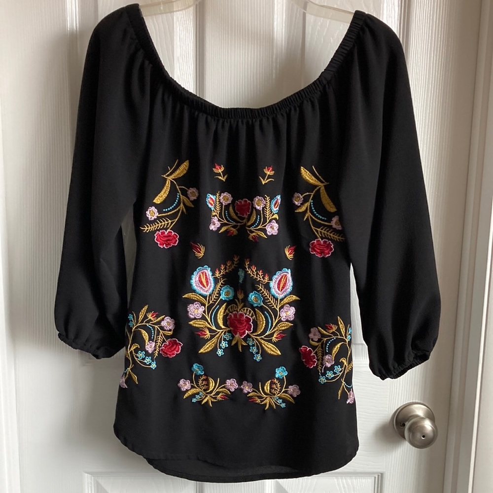 Black embroidered off the shoulder Boho blouse